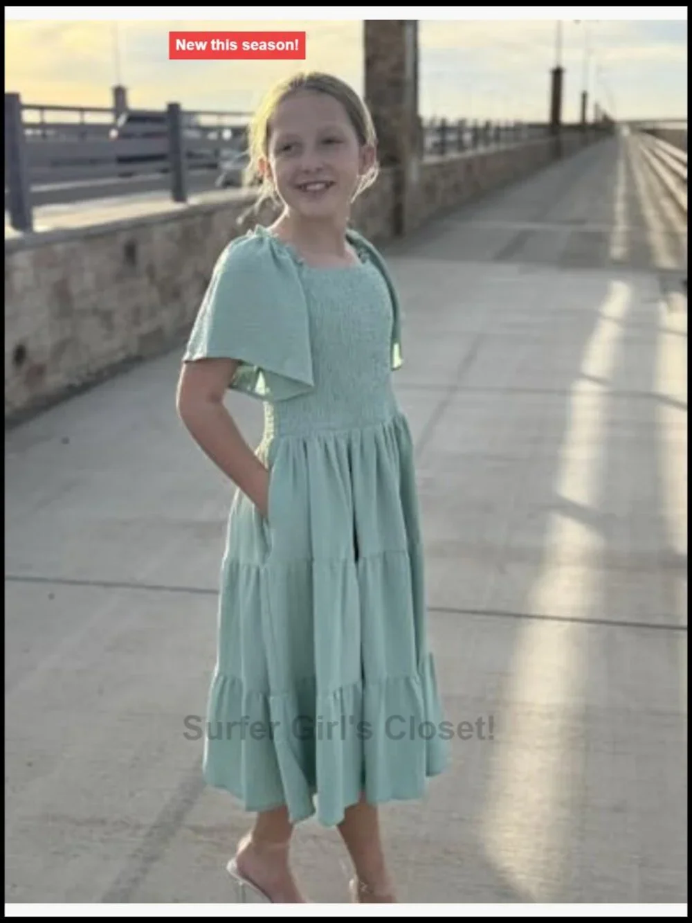 Girls Summer Smocked Swing Flowy Midi Dress with Pockets